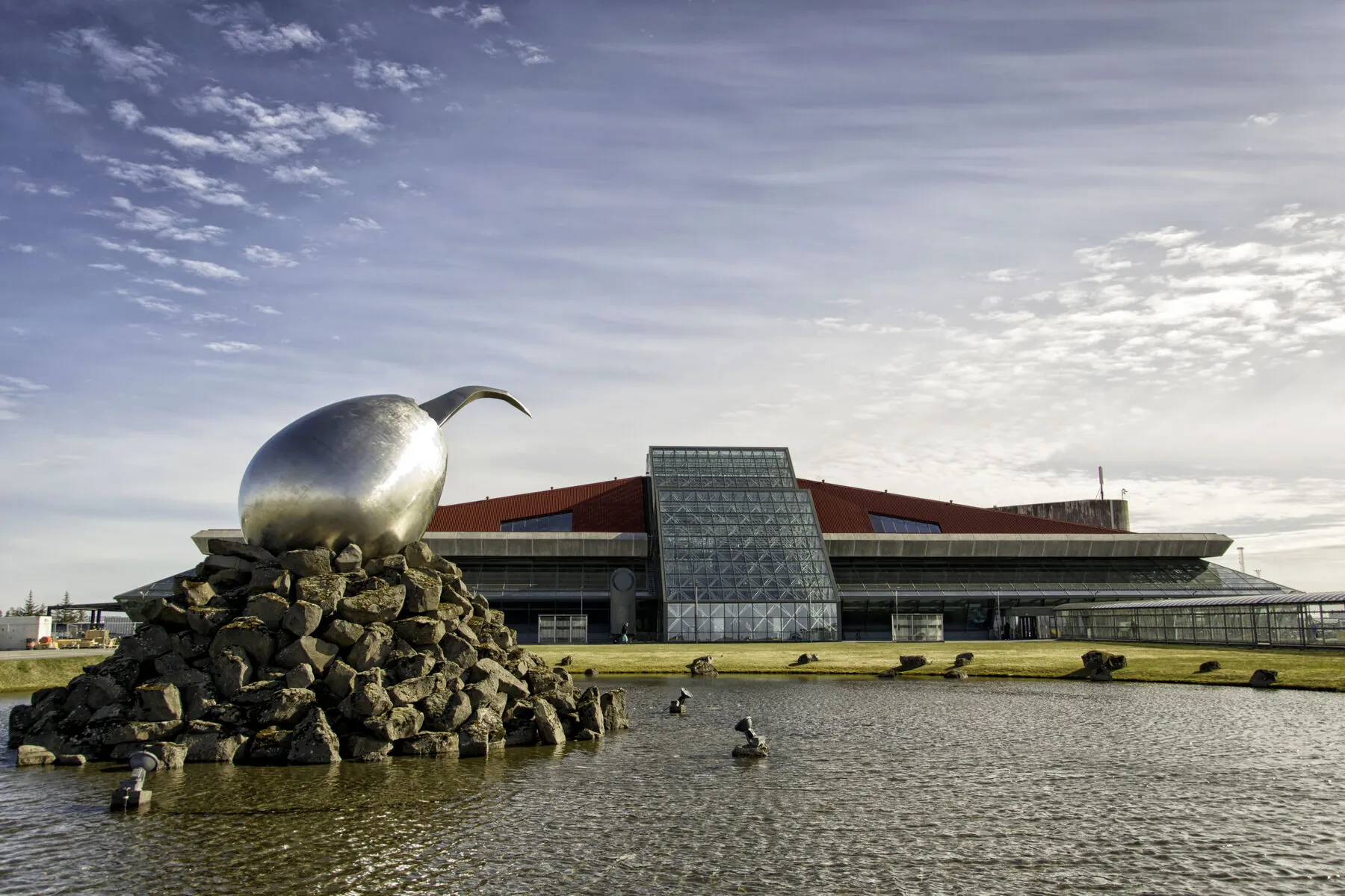 Keflavík International Airport terminal building in daylight