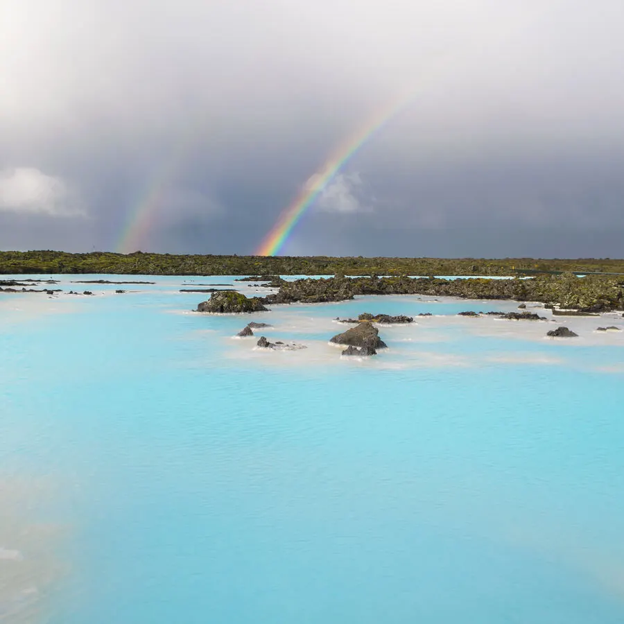 Steam rising from a geothermal pool